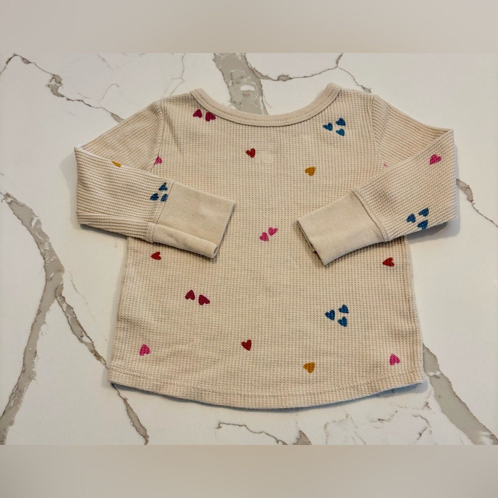 12m girl. Waffle knit/thermal, heart shirt.
